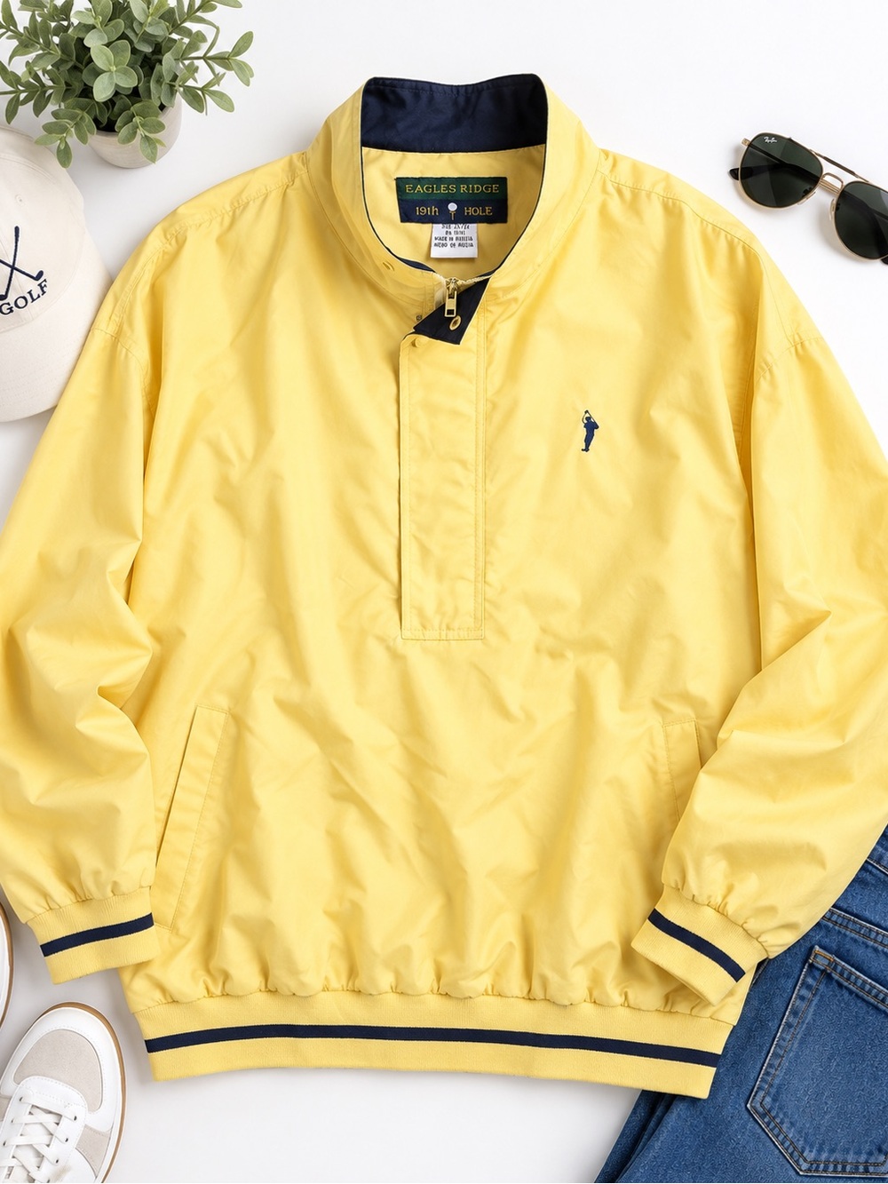 Eagles Ridge 19th Hole Vintage Golf Pullover Windbreaker – Yellow – Size 2X